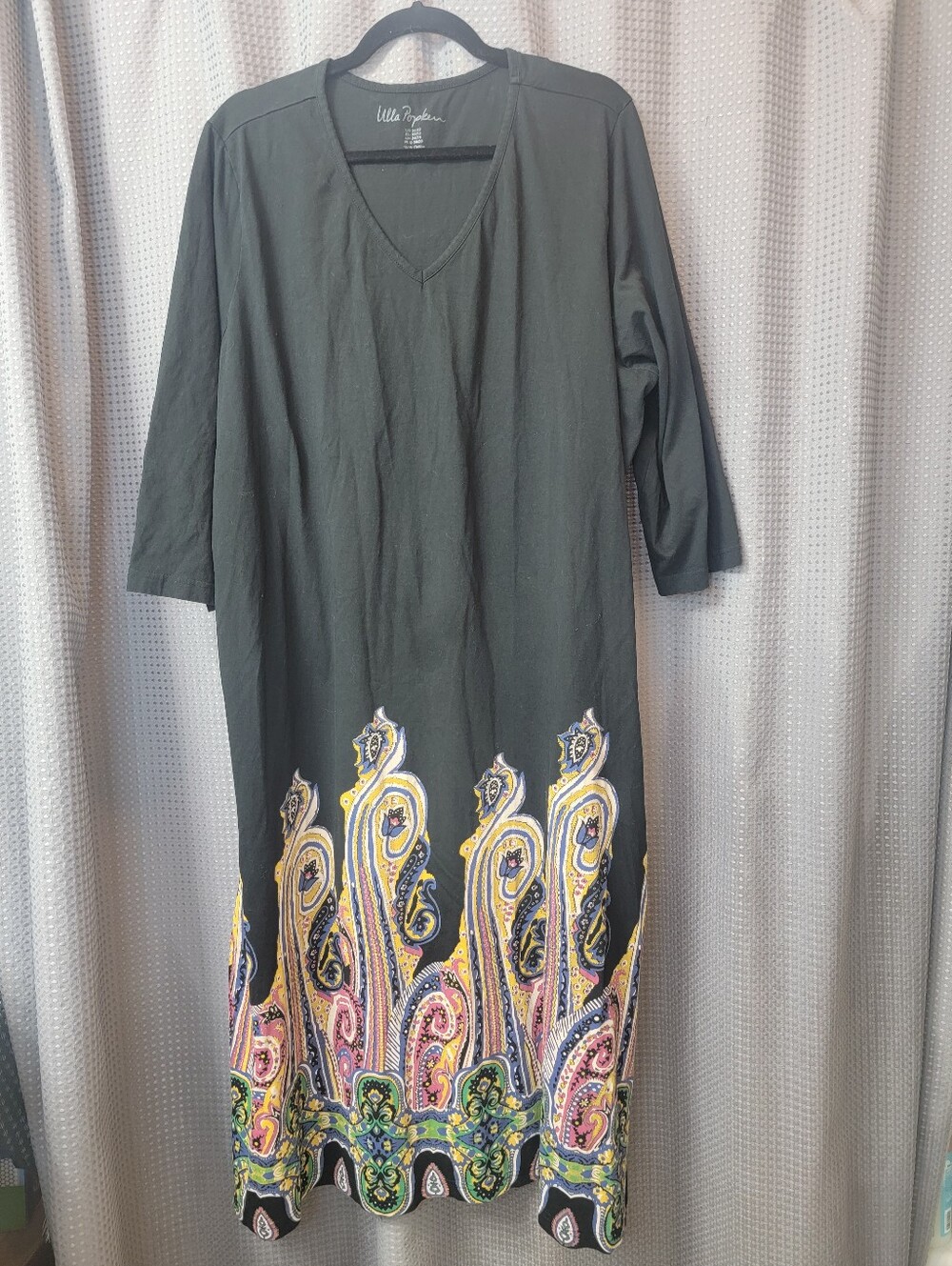 Ulla Popken Black V-Neck Dress Paisley Print Size US 20 / 22